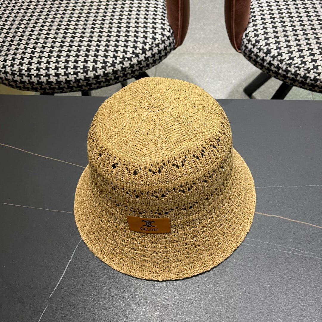 CELINE BUCKET HAT MODEL 651869 IN DARK BEIGE CROCHET