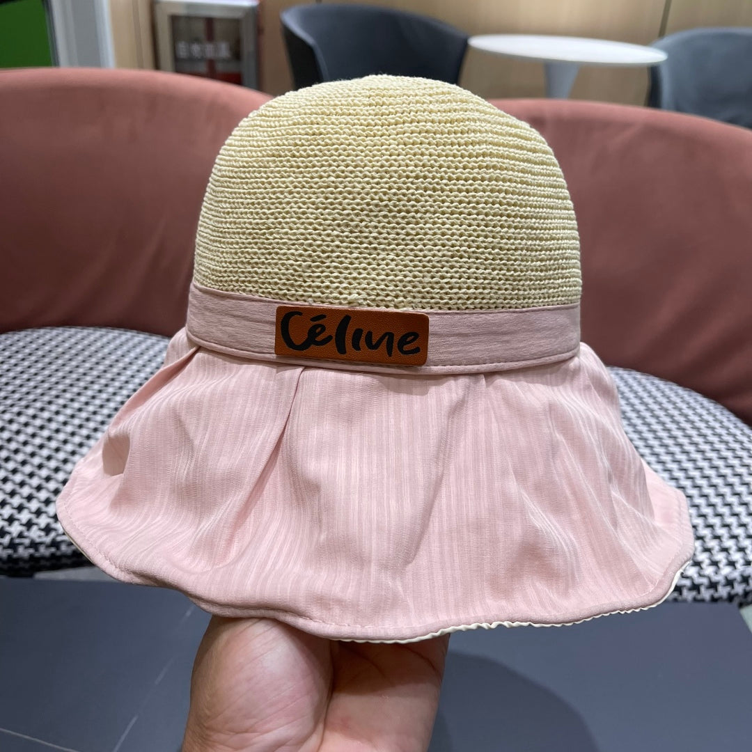 CELINE WIDE BRIM HAT MODEL 651947 IN PINK MESH FABRIC