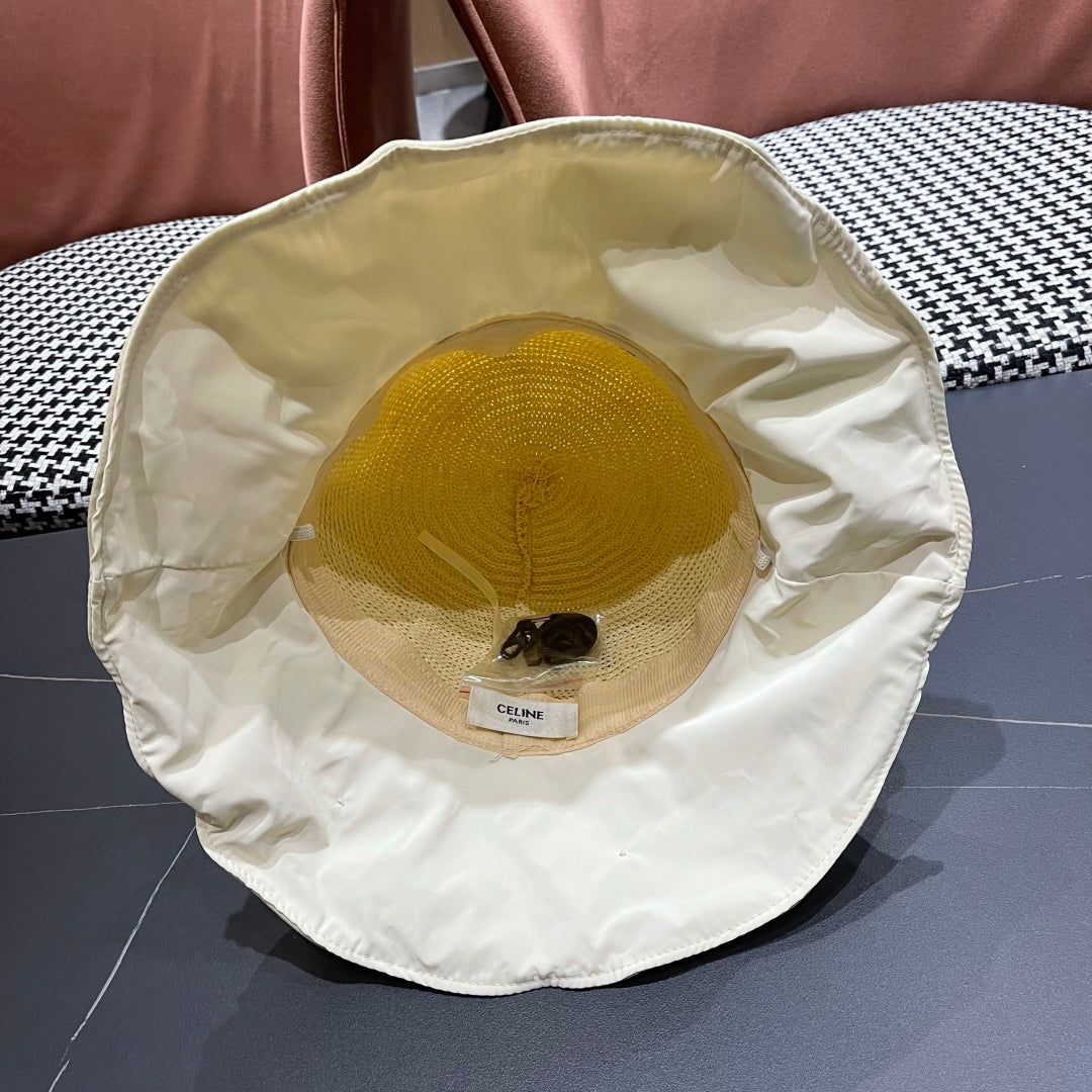 CELINE WIDE BRIM HAT MODEL 651948 IN BEIGE MESH FABRIC