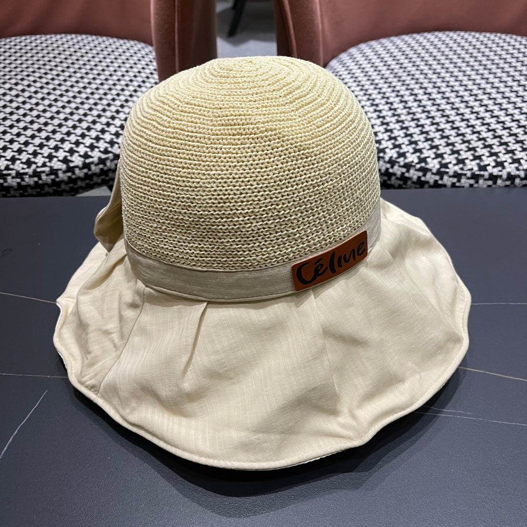 CELINE WIDE BRIM HAT MODEL 651948 IN BEIGE MESH FABRIC