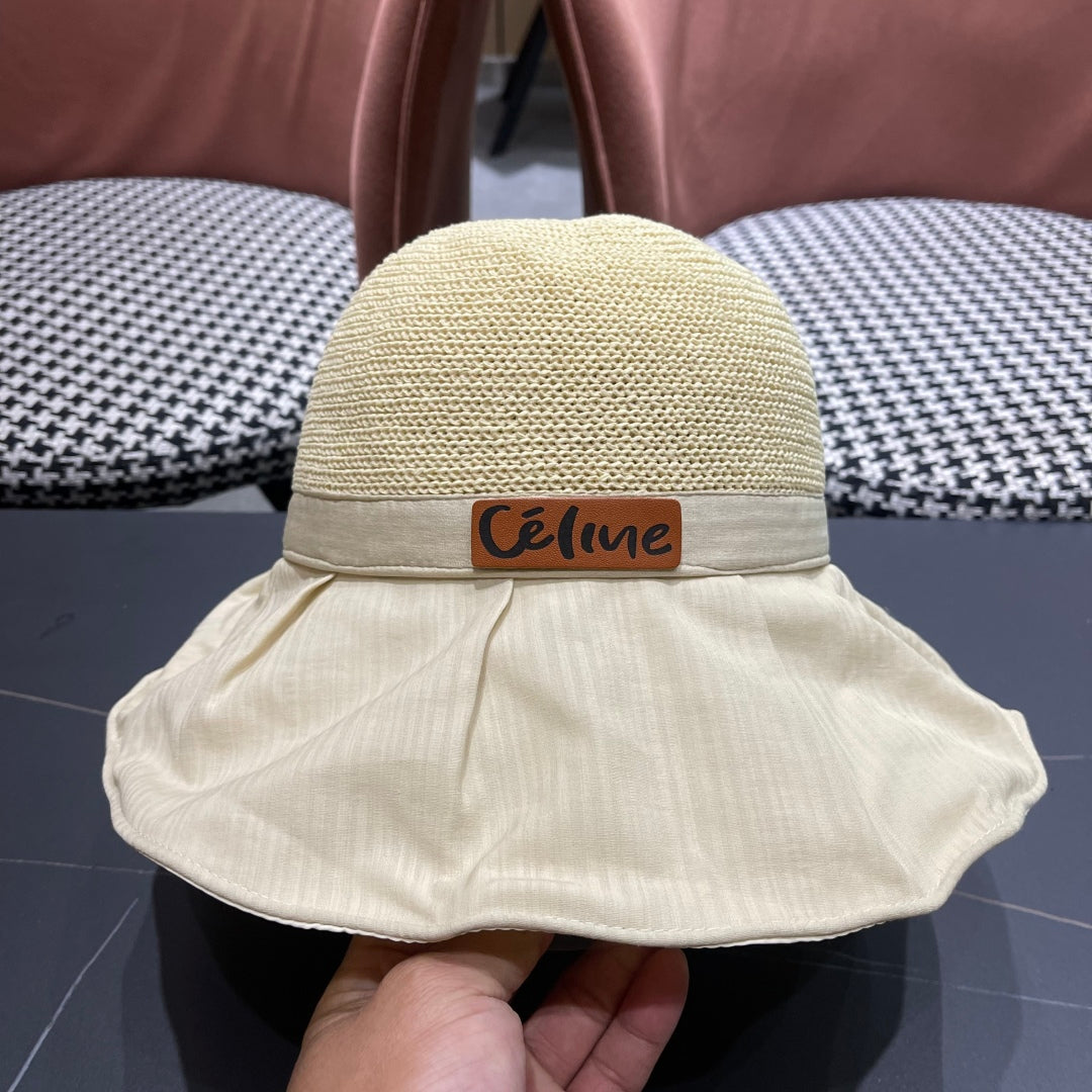 CELINE WIDE BRIM HAT MODEL 651948 IN BEIGE MESH FABRIC