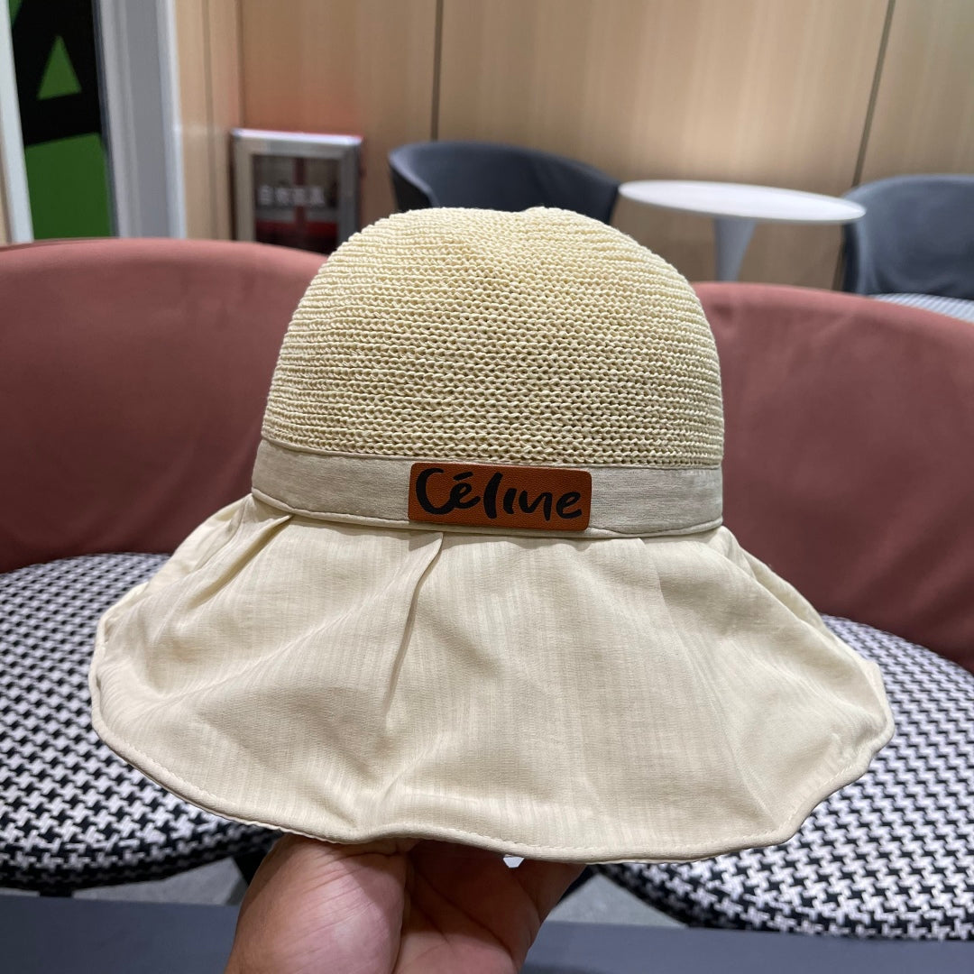 CELINE WIDE BRIM HAT MODEL 651948 IN BEIGE MESH FABRIC