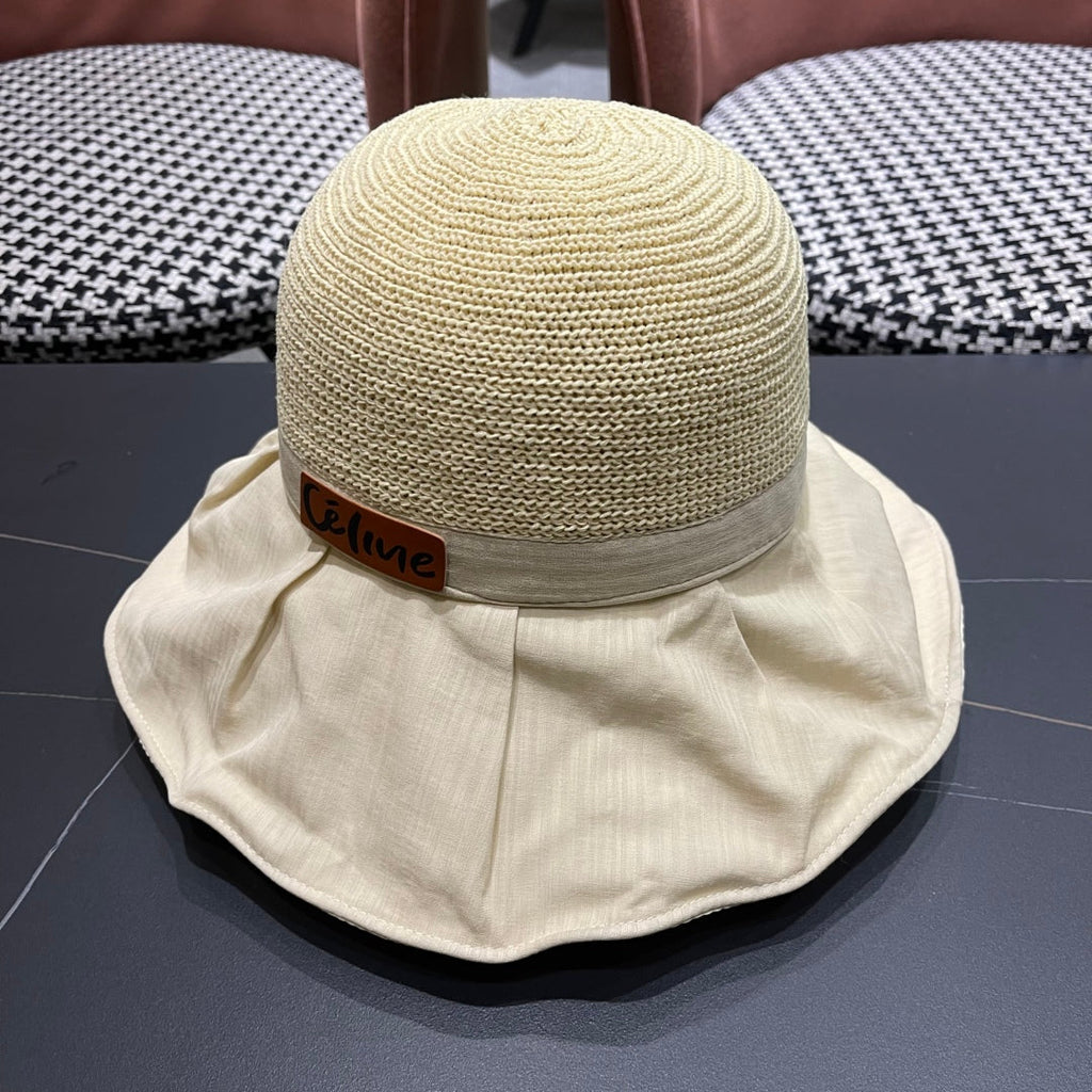 CELINE WIDE BRIM HAT MODEL 651948 IN BEIGE MESH FABRIC