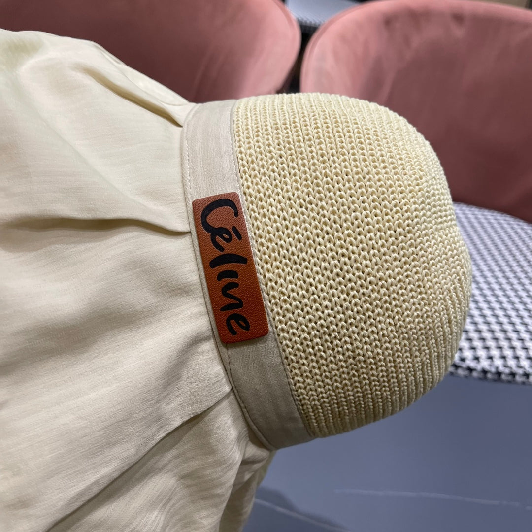 CELINE WIDE BRIM HAT MODEL 651948 IN BEIGE MESH FABRIC