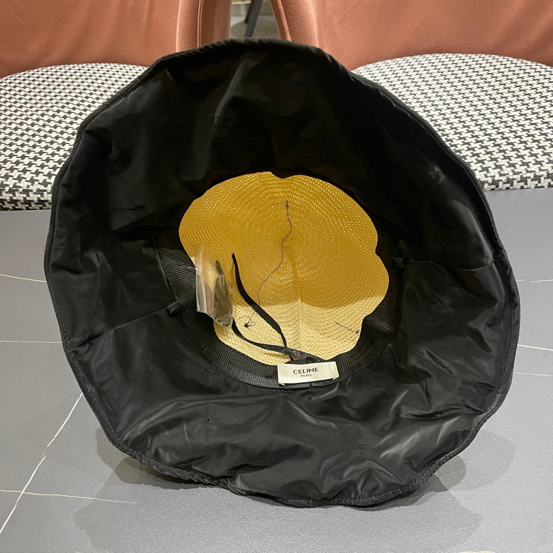 CELINE WIDE BRIM HAT MODEL 651949 IN BLACK MESH FABRIC