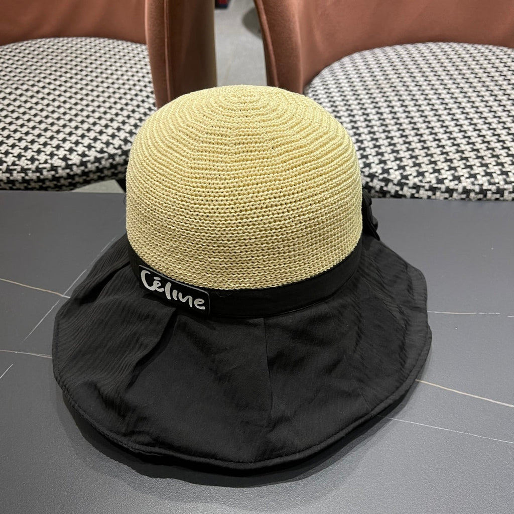 CELINE WIDE BRIM HAT MODEL 651949 IN BLACK MESH FABRIC