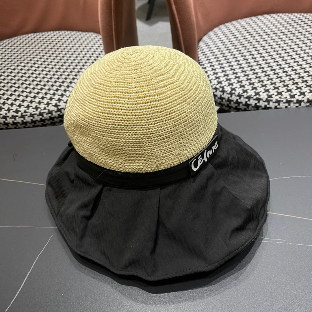 CELINE WIDE BRIM HAT MODEL 651949 IN BLACK MESH FABRIC