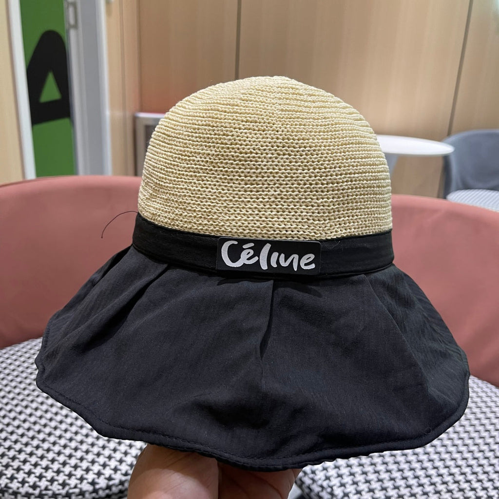 CELINE WIDE BRIM HAT MODEL 651949 IN BLACK MESH FABRIC