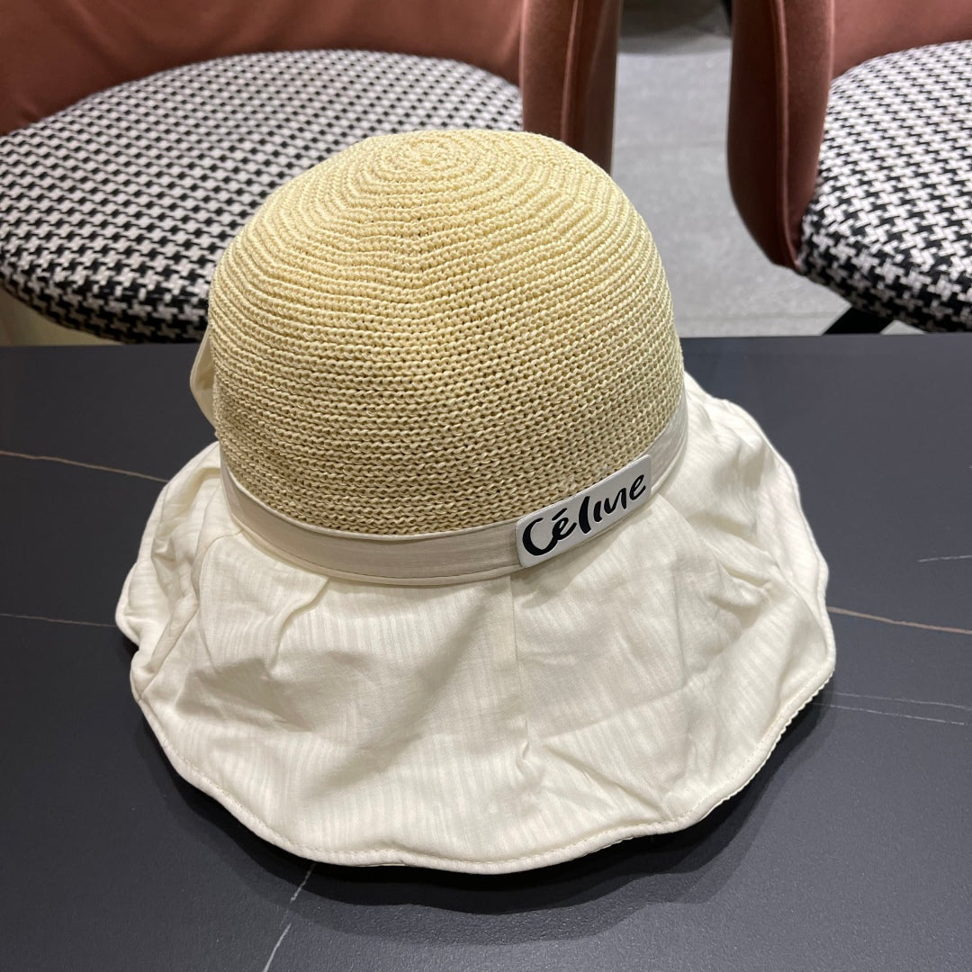 CELINE WIDE BRIM HAT MODEL 651950 IN WHITE MESH FABRIC
