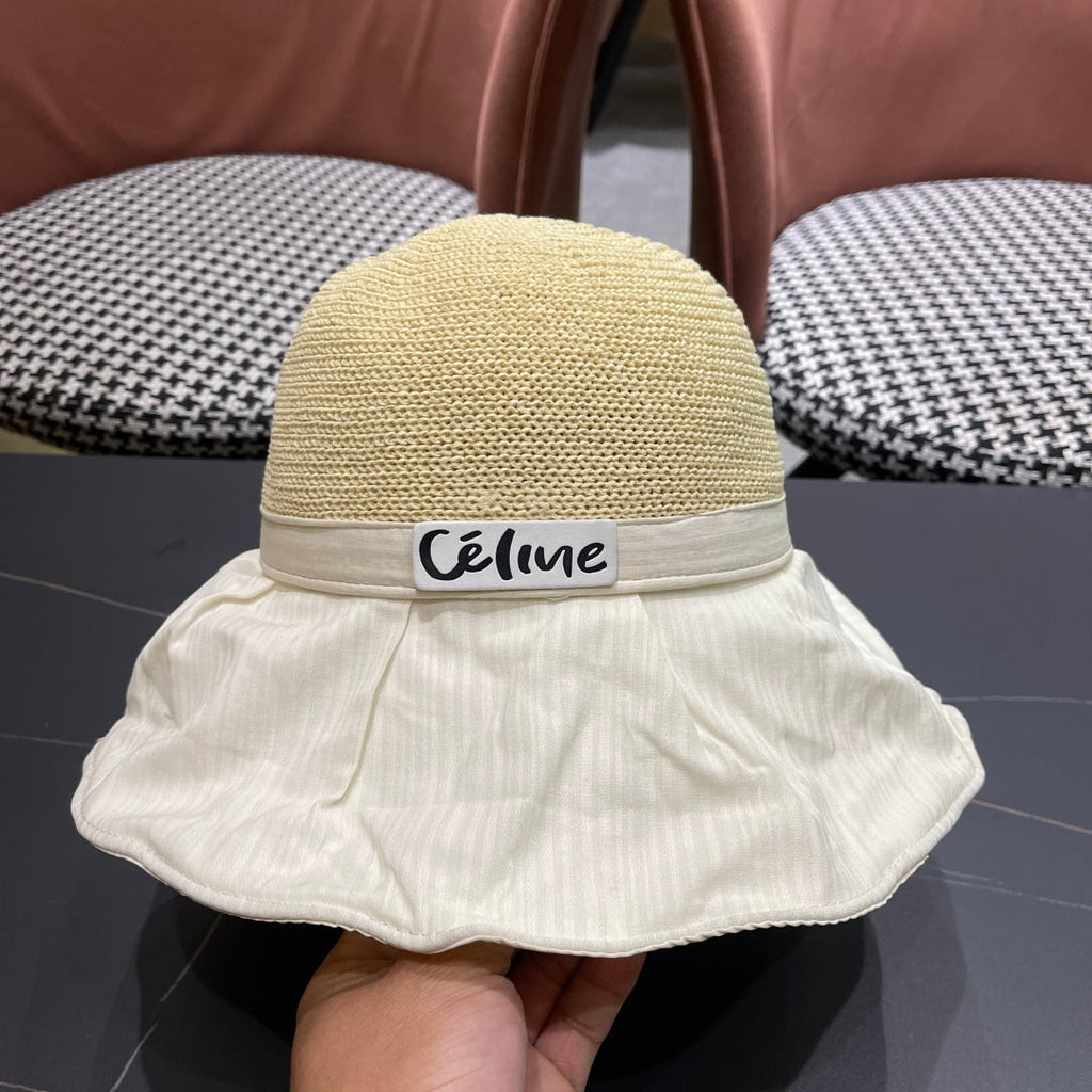 CELINE WIDE BRIM HAT MODEL 651950 IN WHITE MESH FABRIC