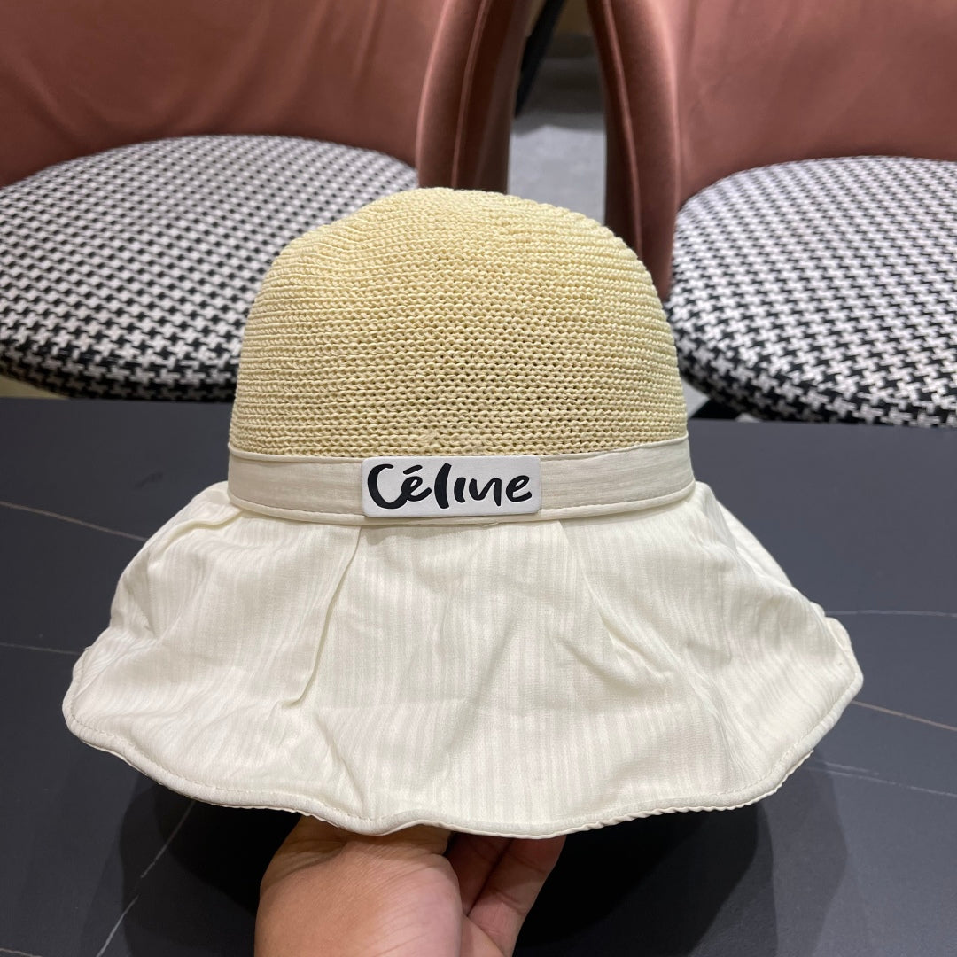 CELINE WIDE BRIM HAT MODEL 651950 IN WHITE MESH FABRIC