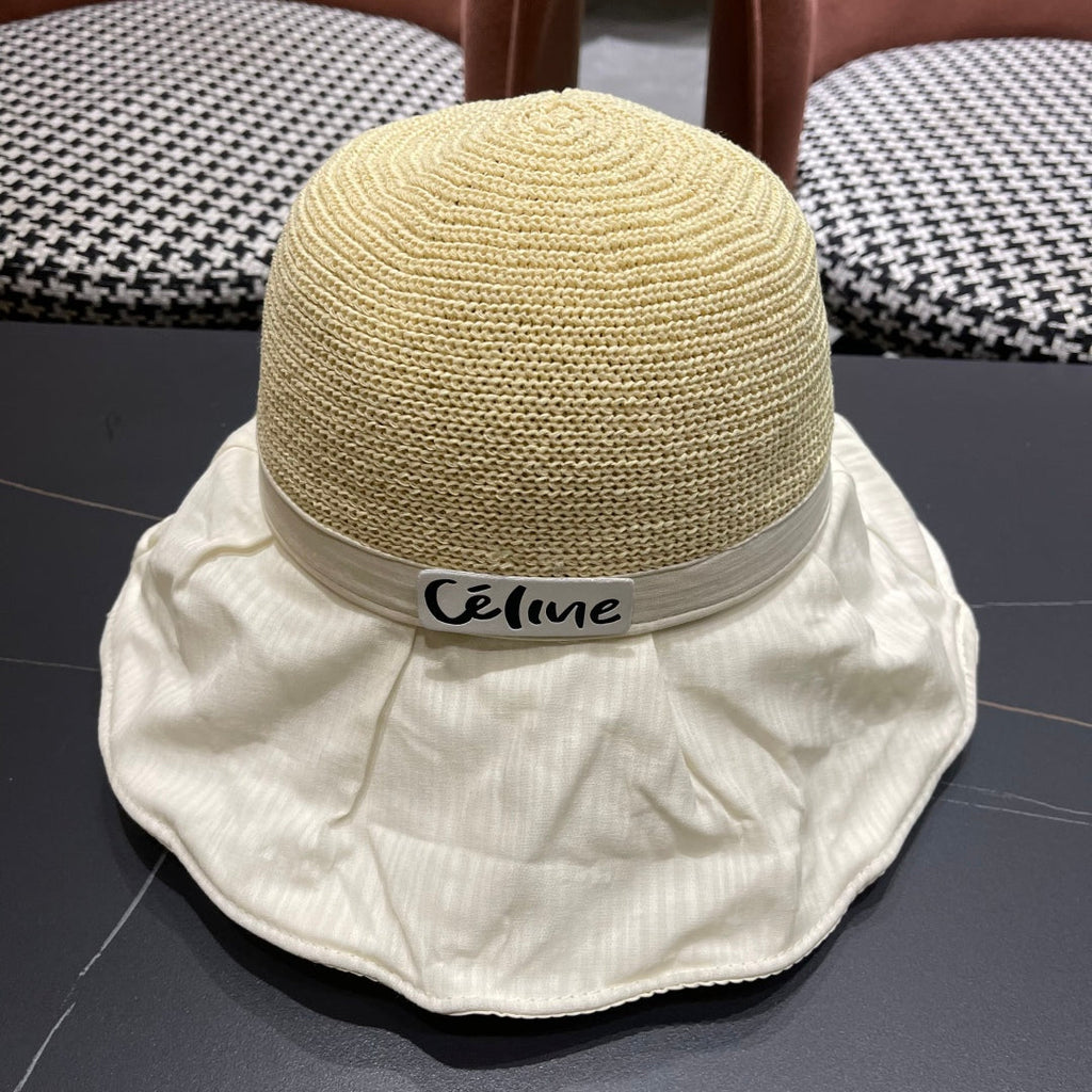 CELINE WIDE BRIM HAT MODEL 651950 IN WHITE MESH FABRIC