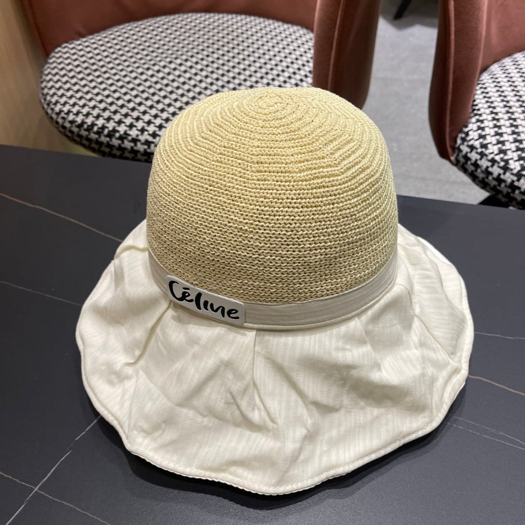CELINE WIDE BRIM HAT MODEL 651950 IN WHITE MESH FABRIC