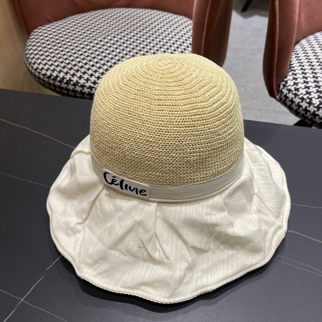 CELINE WIDE BRIM HAT MODEL 651950 IN WHITE MESH FABRIC
