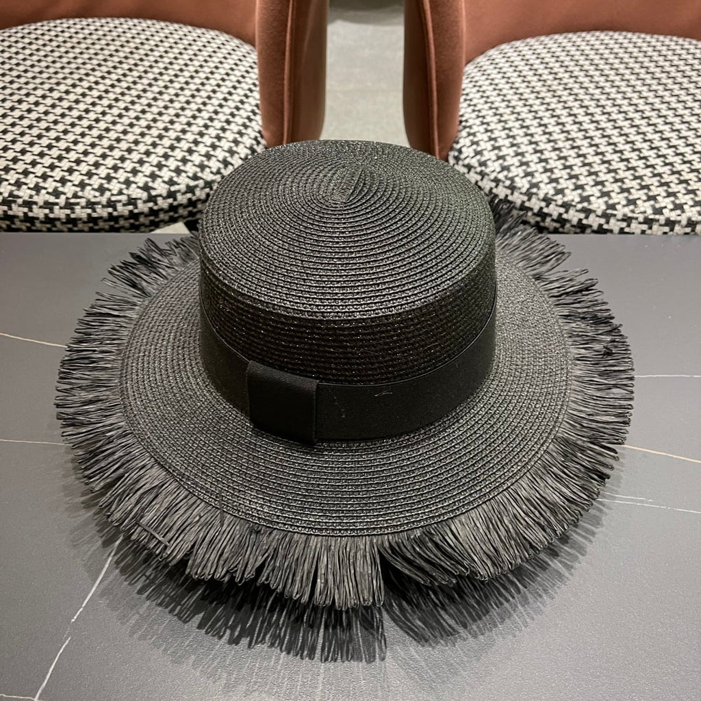 CELINE WIDE BRIM HAT MODEL 651883 IN BLACK WOVEN STRAW