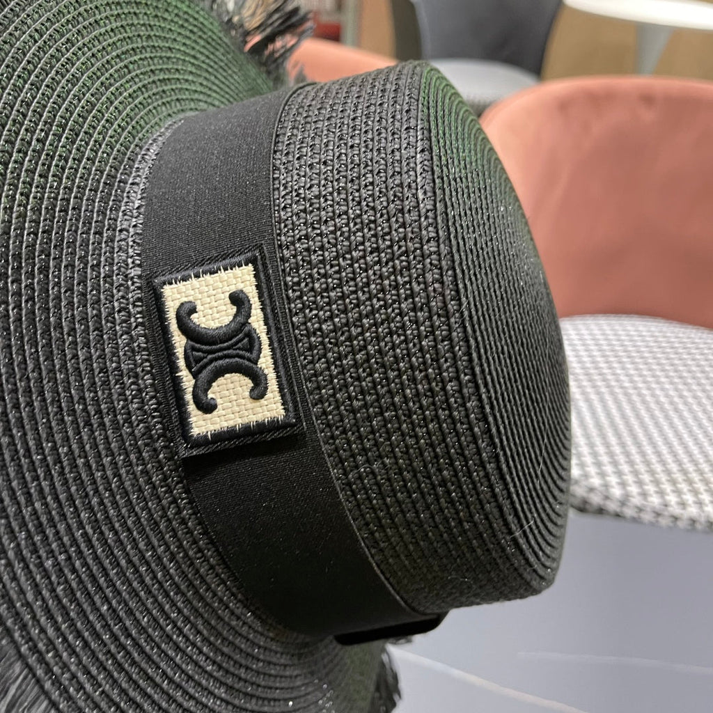 CELINE WIDE BRIM HAT MODEL 651883 IN BLACK WOVEN STRAW