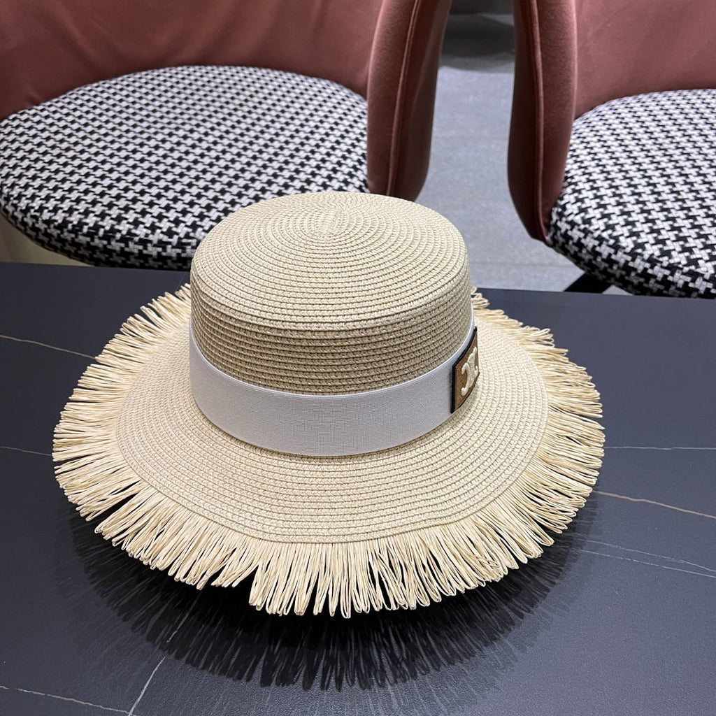 CELINE WIDE BRIM HAT MODEL 651884 IN BEIGE WOVEN STRAW