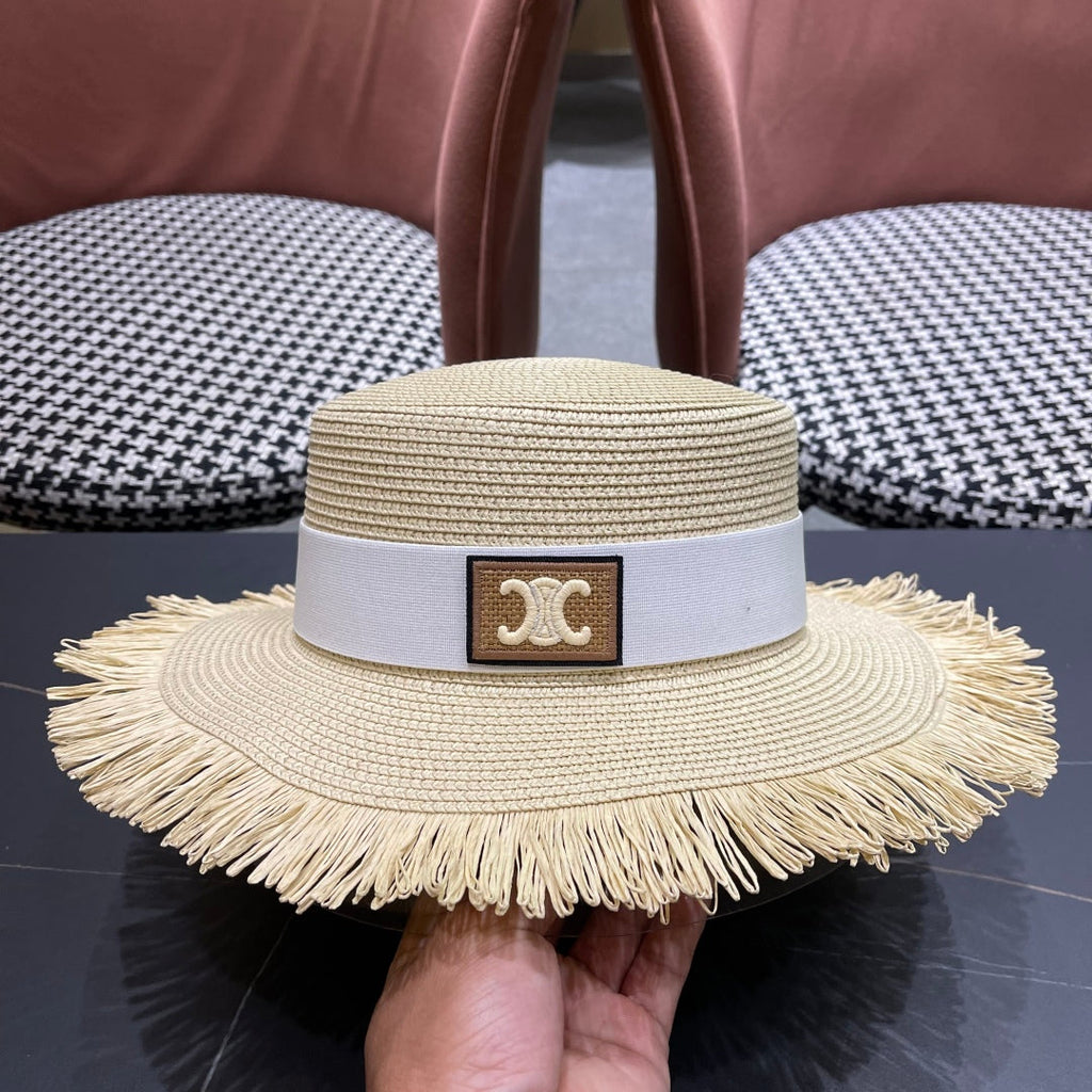 CELINE WIDE BRIM HAT MODEL 651884 IN BEIGE WOVEN STRAW