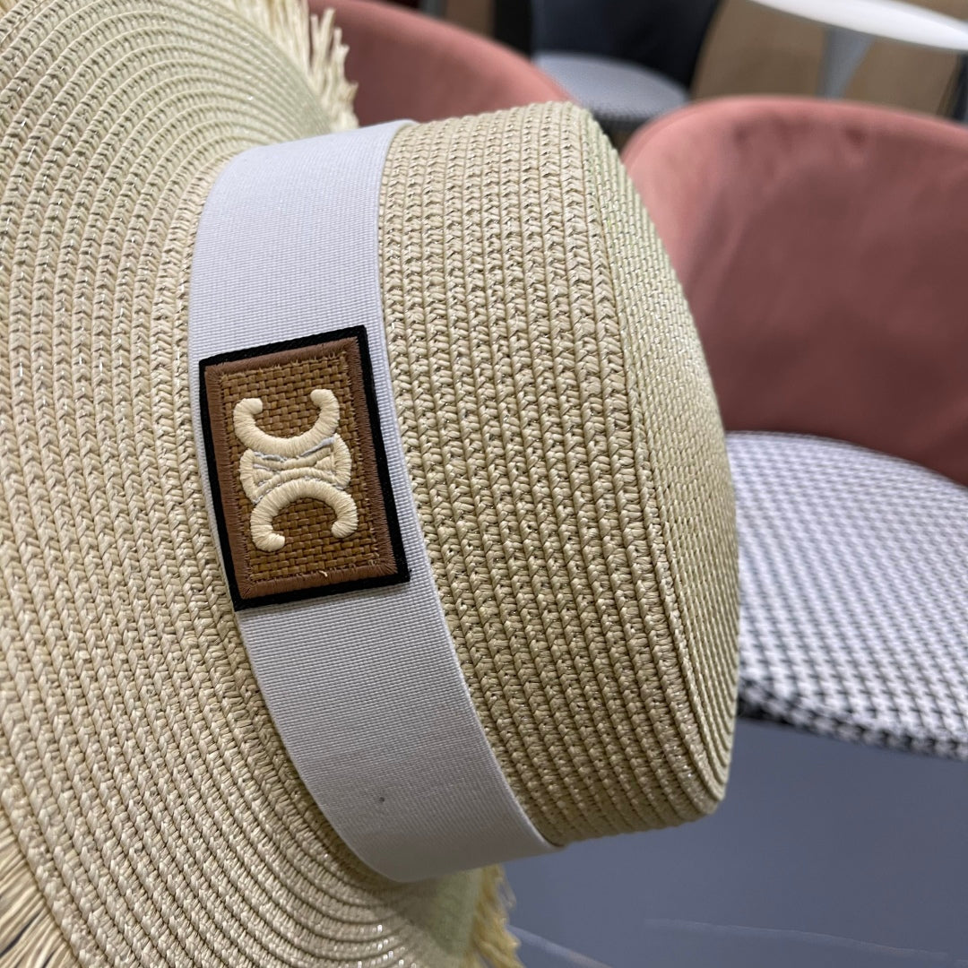 CELINE WIDE BRIM HAT MODEL 651884 IN BEIGE WOVEN STRAW