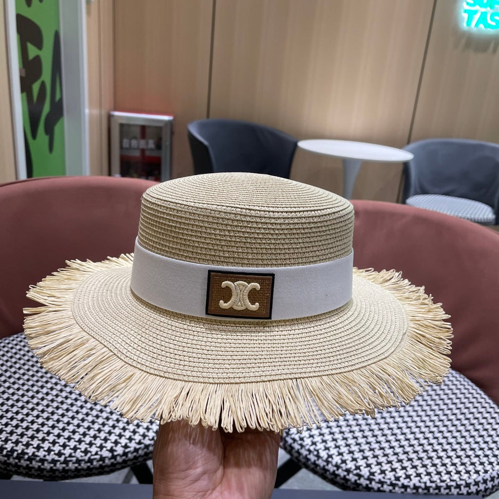 CELINE WIDE BRIM HAT MODEL 651884 IN BEIGE WOVEN STRAW