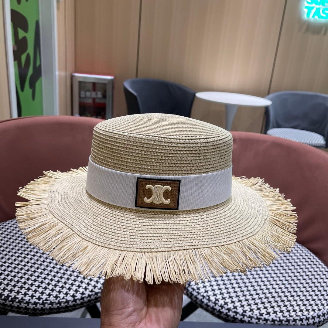 CELINE WIDE BRIM HAT MODEL 651884 IN BEIGE WOVEN STRAW