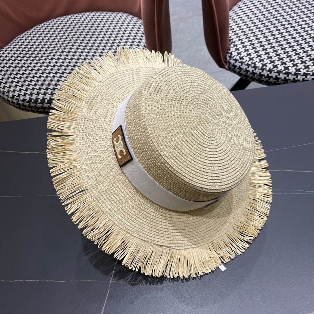 CELINE WIDE BRIM HAT MODEL 651884 IN BEIGE WOVEN STRAW