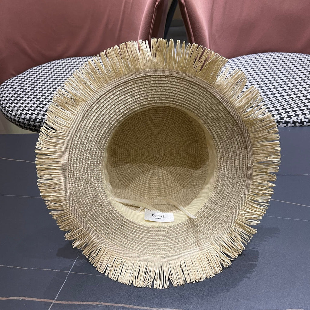 CELINE WIDE BRIM HAT MODEL 651884 IN BEIGE WOVEN STRAW