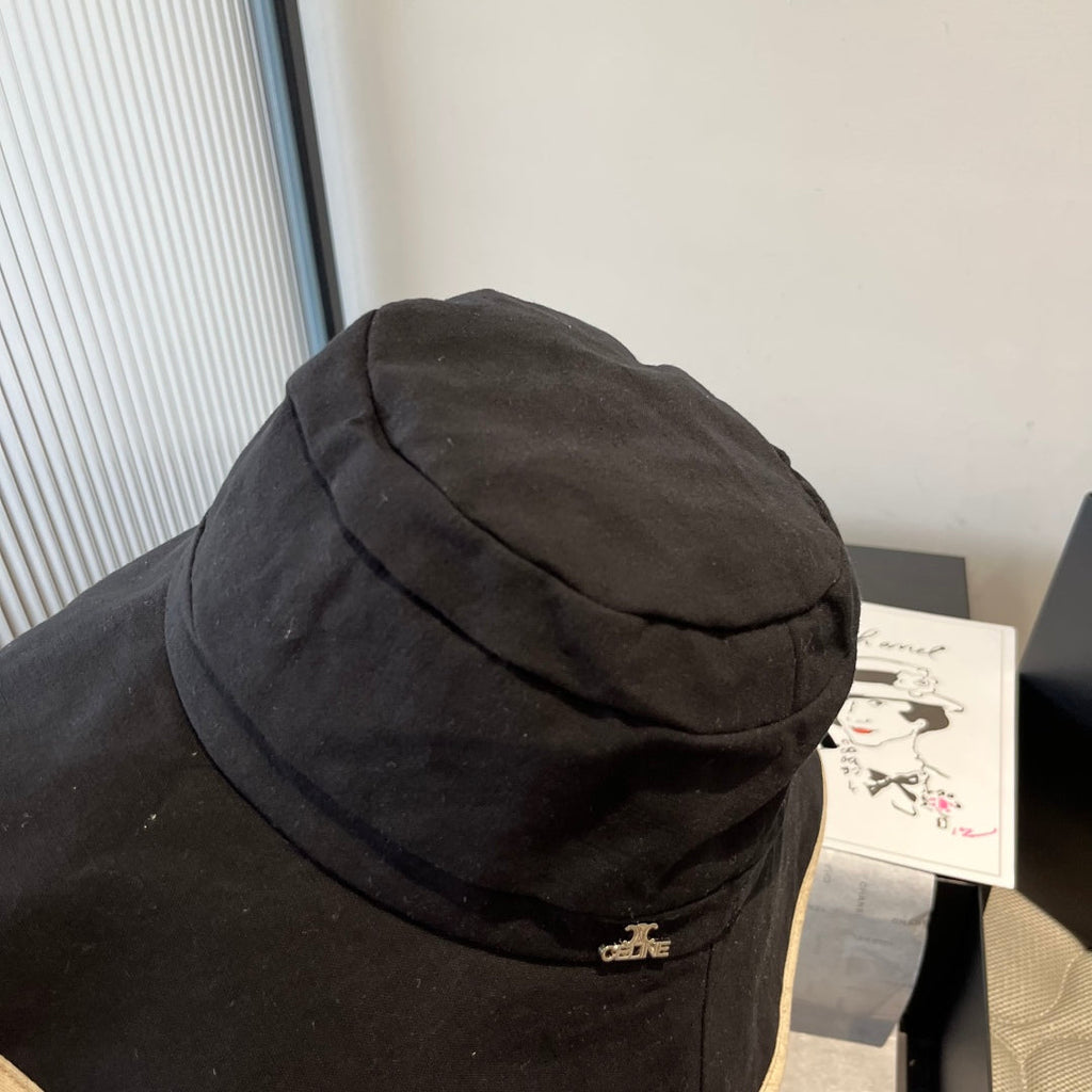 CELINE BUCKET HAT MODEL 651983 IN BLACK SLUB FABRIC