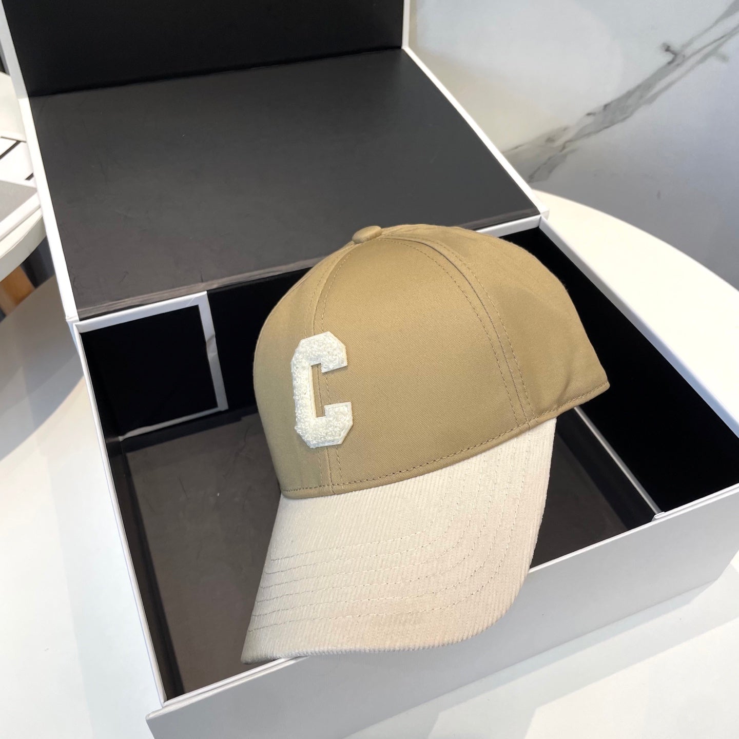 CELINE BASEBALL CAP MODEL 652406 IN OLIVE GREEN AND WHITE FABRIC