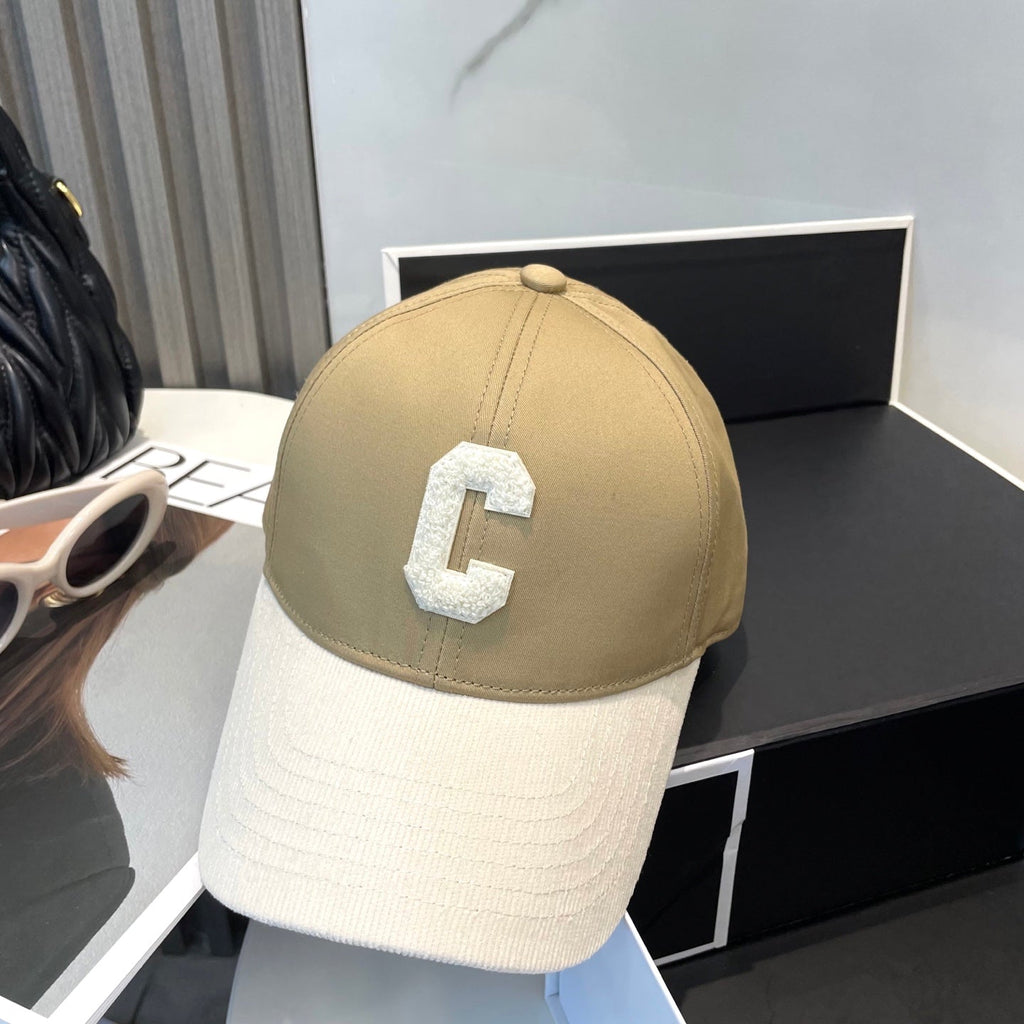 CELINE BASEBALL CAP MODEL 652406 IN OLIVE GREEN AND WHITE FABRIC