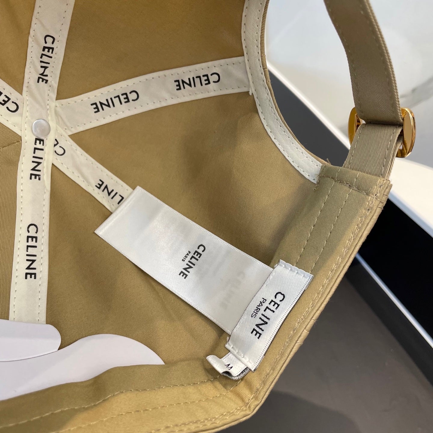 CELINE BASEBALL CAP MODEL 652407 IN OLIVE GREEN AND WHITE FABRIC
