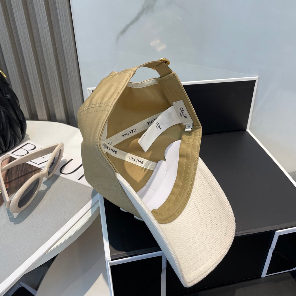 CELINE BASEBALL CAP MODEL 652407 IN OLIVE GREEN AND WHITE FABRIC