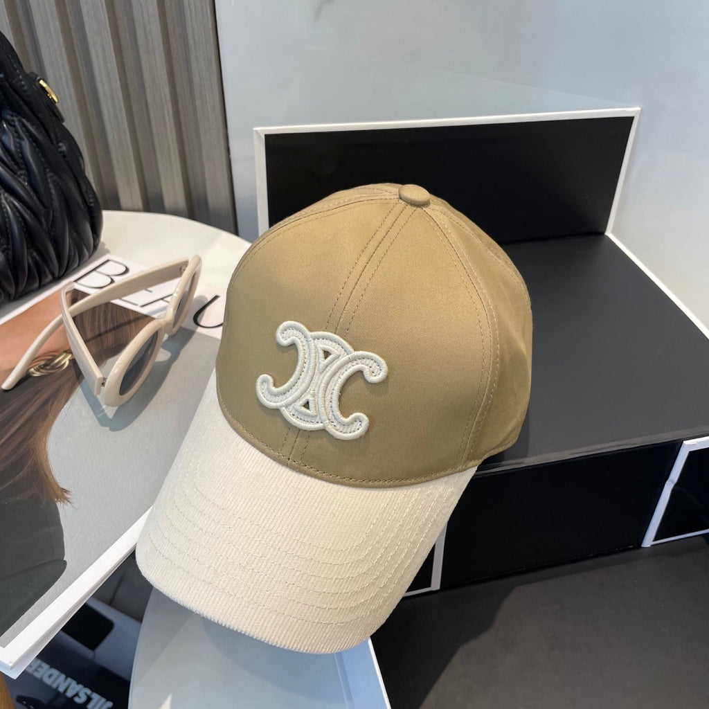 CELINE BASEBALL CAP MODEL 652407 IN OLIVE GREEN AND WHITE FABRIC
