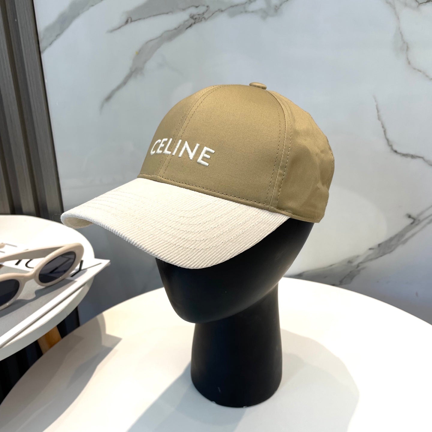 CELINE BASEBALL CAP MODEL 652408 IN OLIVE GREEN AND WHITE FABRIC