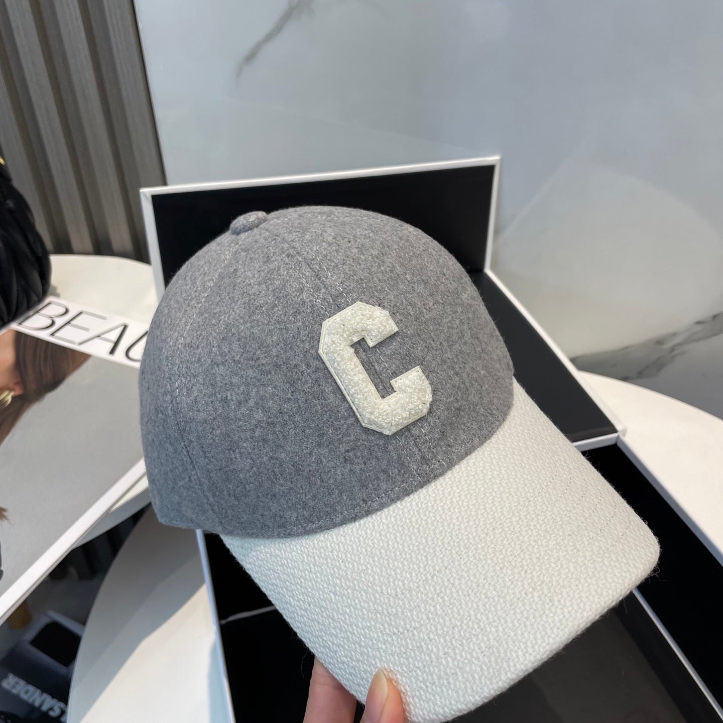 CELINE BASEBALL CAP MODEL 652409 IN WHITE AND GRAY FELTED FABRIC