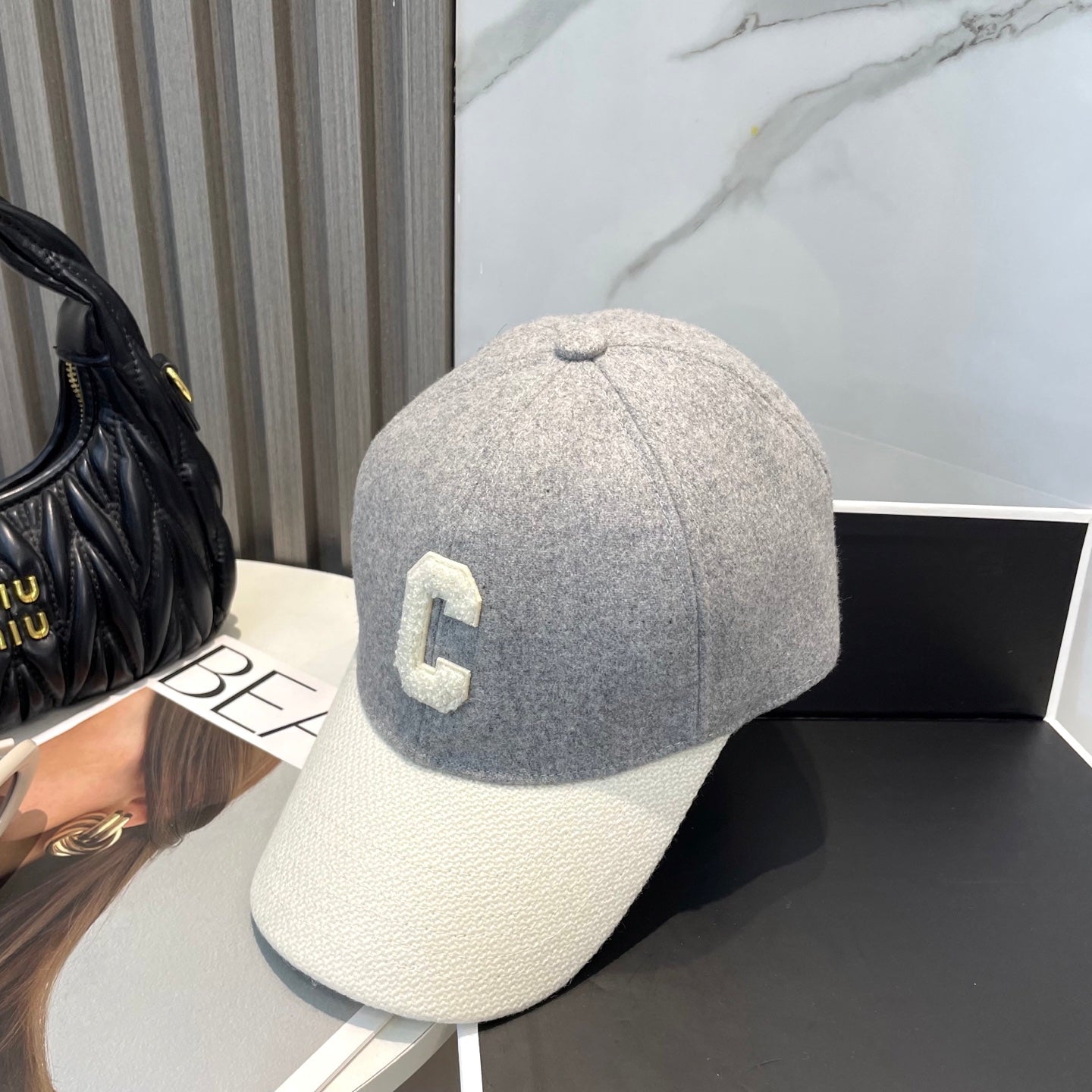 CELINE BASEBALL CAP MODEL 652409 IN WHITE AND GRAY FELTED FABRIC
