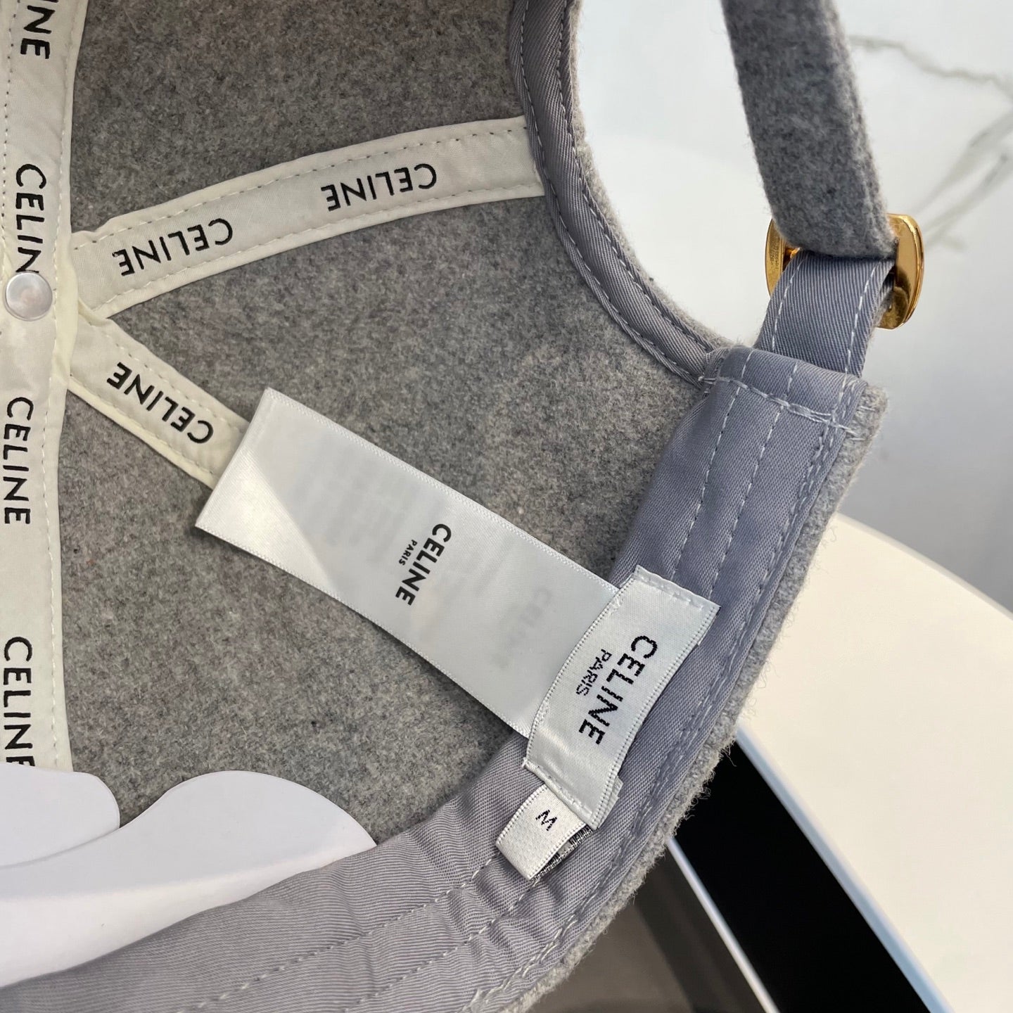 CELINE BASEBALL CAP MODEL 652410 IN WHITE AND GRAY FELTED FABRIC