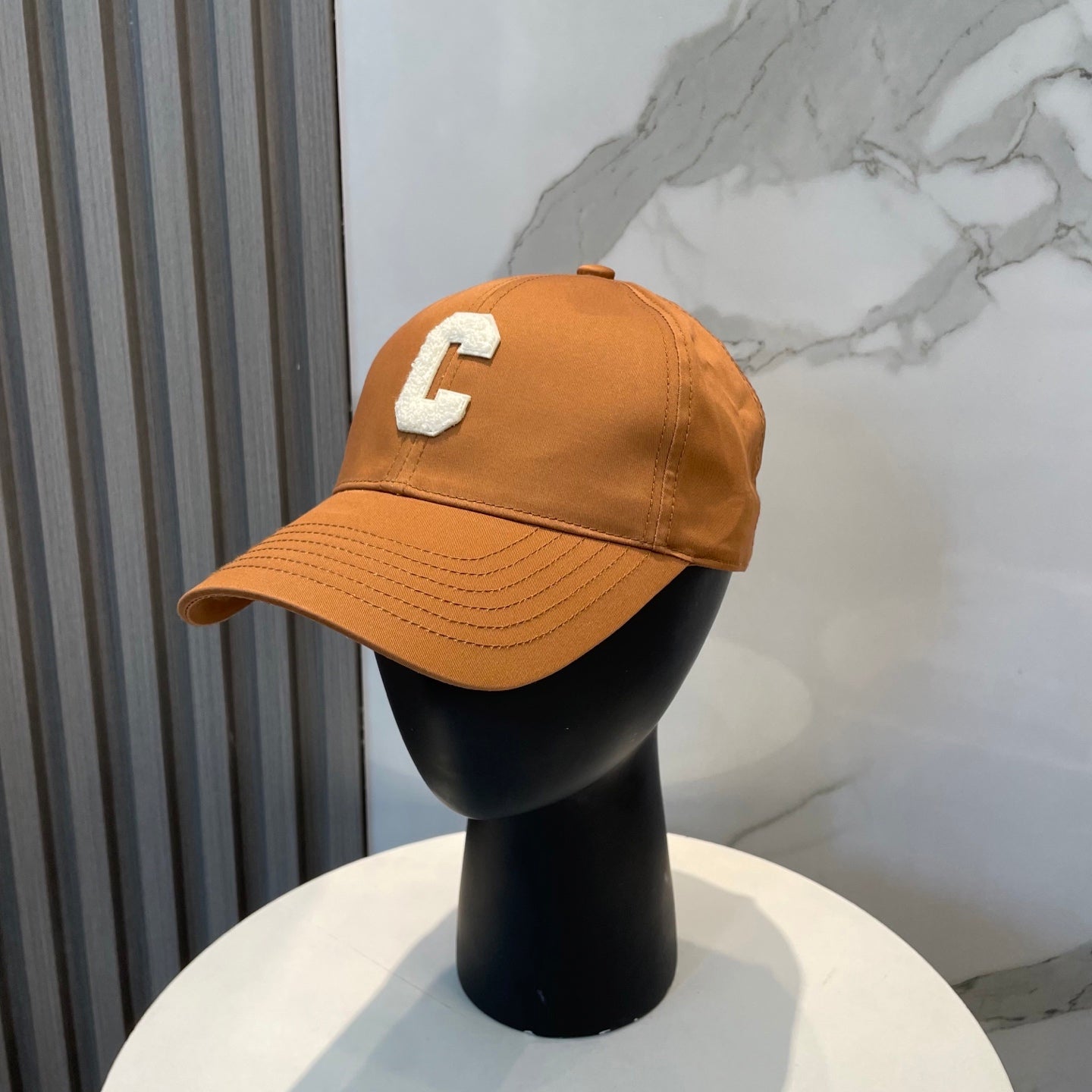 CELINE BASEBALL CAP MODEL650751 IN BURNT ORANGE COTTON