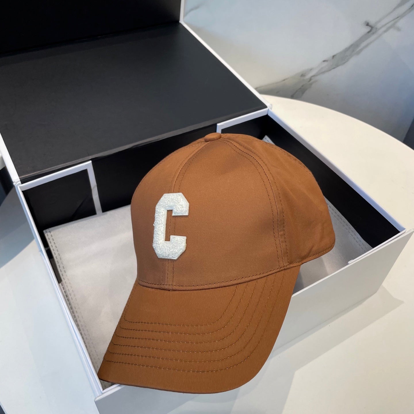 CELINE BASEBALL CAP MODEL650751 IN BURNT ORANGE COTTON
