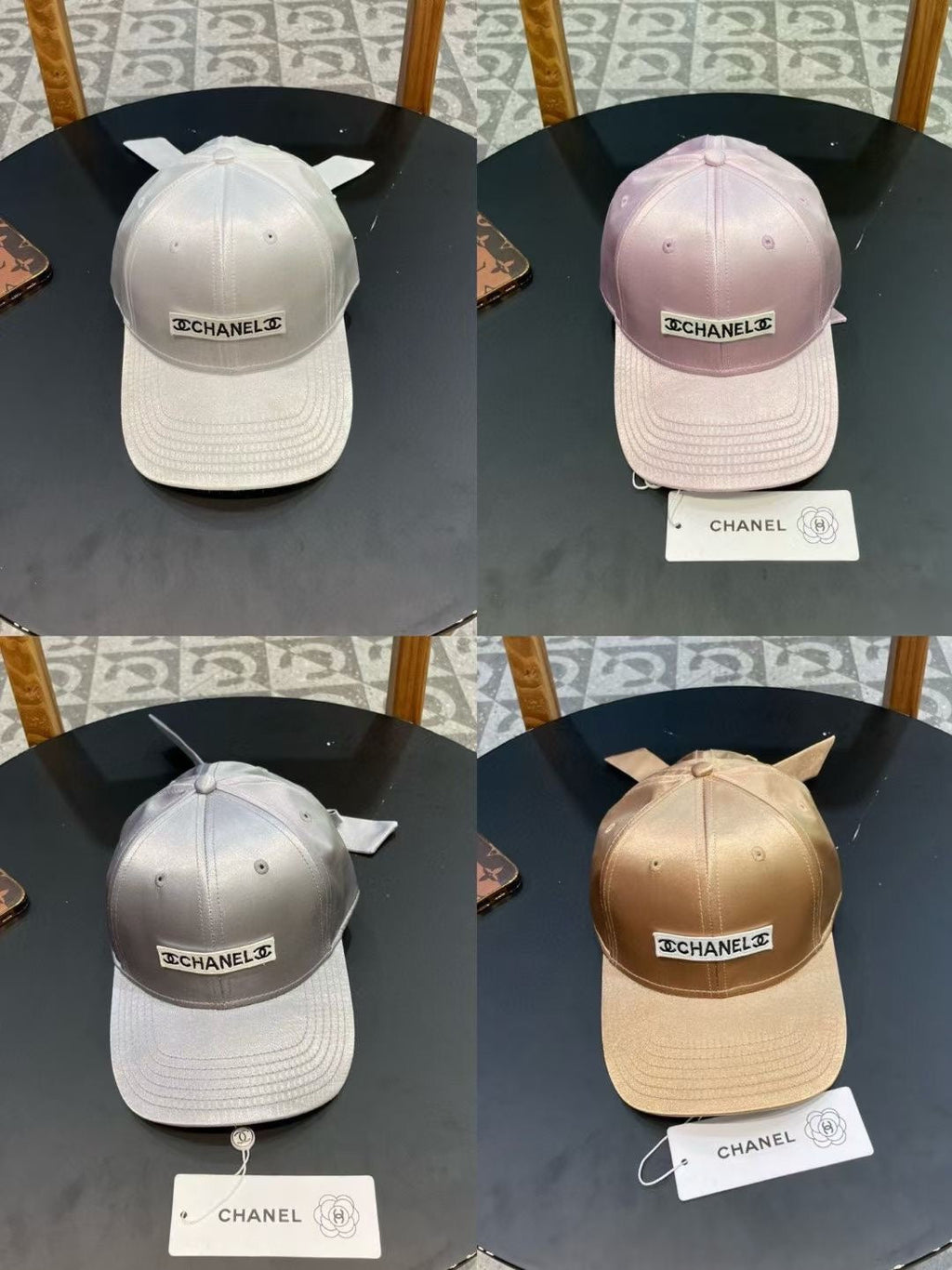 CHANEL BASEBALL HAT IN SILVER SILK SATIN 404865