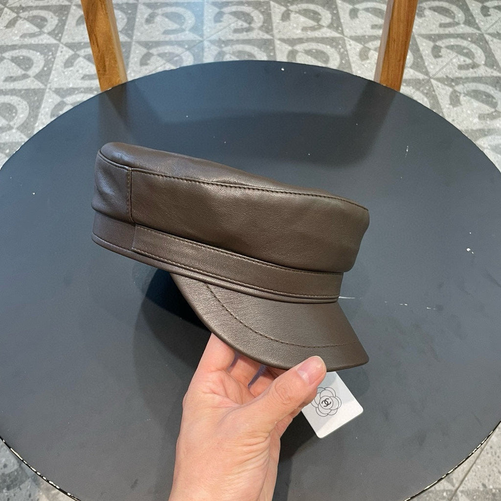 CHANEL NEWSBOY CAP IN CHOCOLATE BROWN CALFSKIN 421105