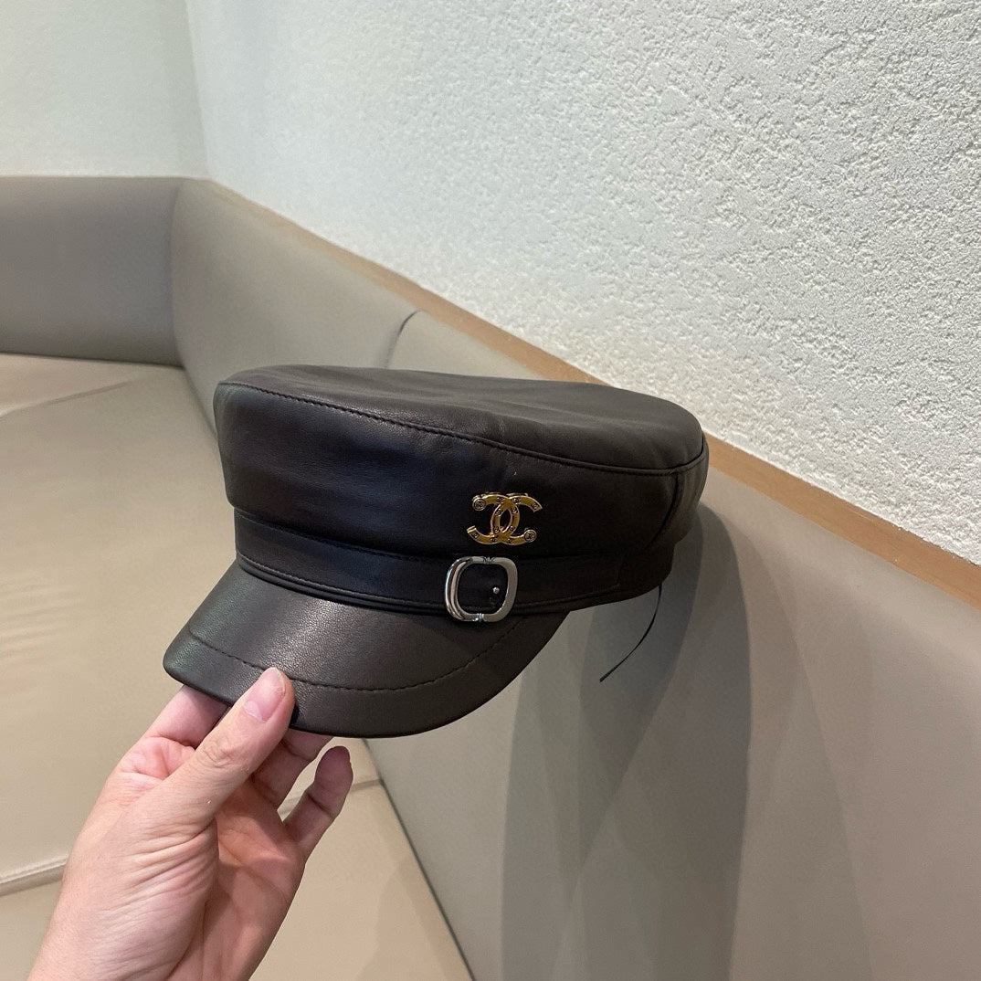 CHANEL NEWSBOY CAP IN CHOCOLATE BROWN CALFSKIN 421105