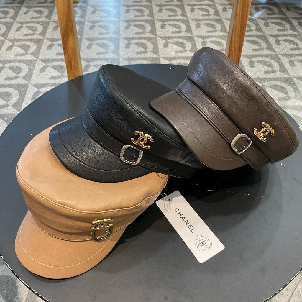 CHANEL NEWSBOY CAP IN CHOCOLATE BROWN CALFSKIN 421105