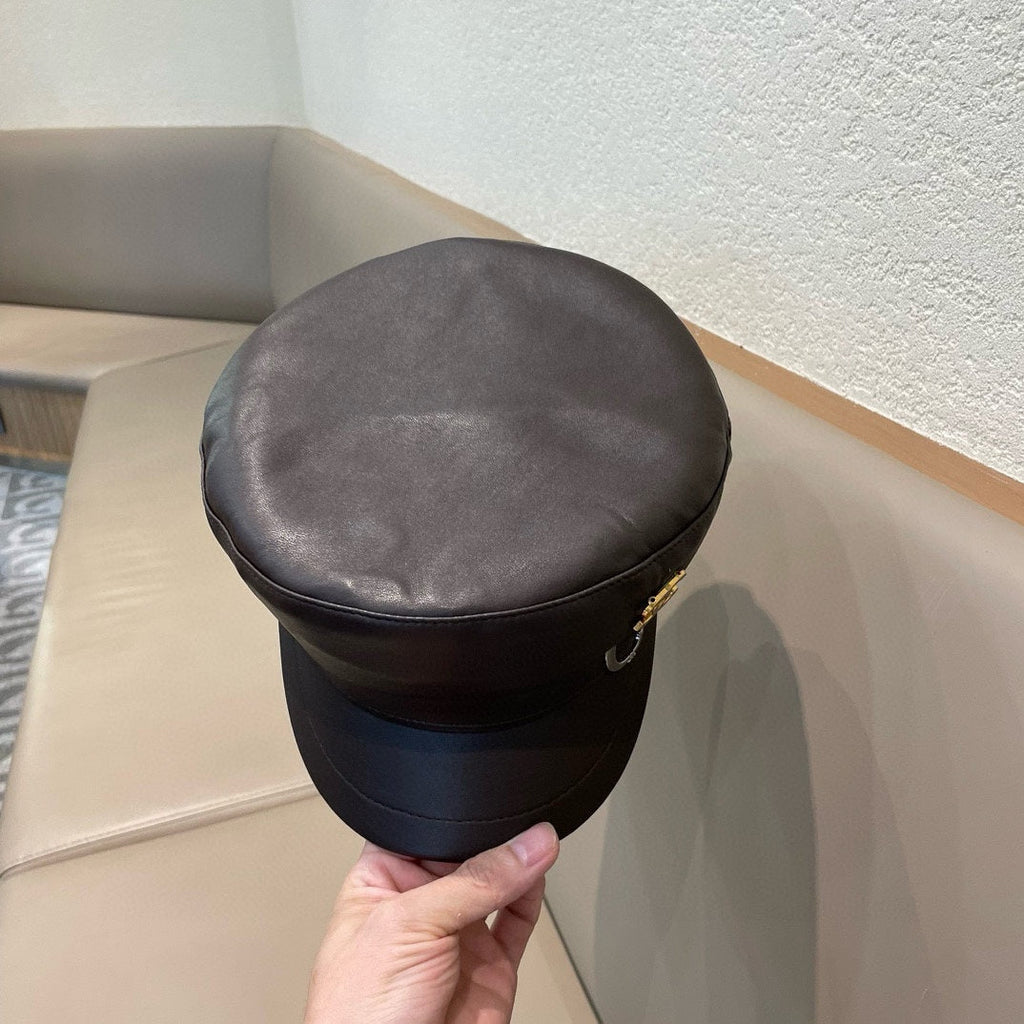 CHANEL NEWSBOY CAP IN CHOCOLATE BROWN CALFSKIN 421105