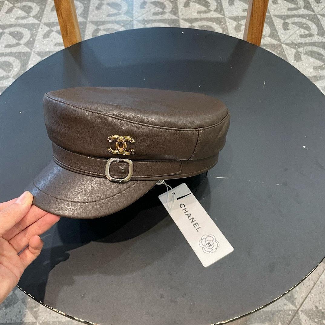 CHANEL NEWSBOY CAP IN CHOCOLATE BROWN CALFSKIN 421105