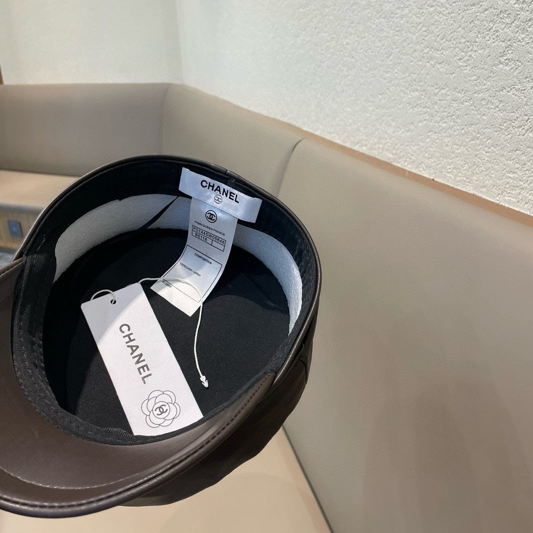 CHANEL NEWSBOY CAP IN CHOCOLATE BROWN CALFSKIN 421105