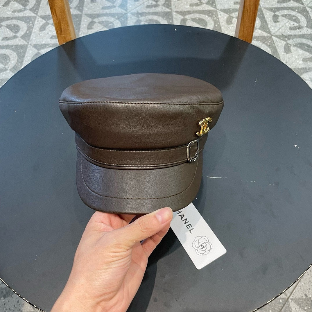 CHANEL NEWSBOY CAP IN CHOCOLATE BROWN CALFSKIN 421105