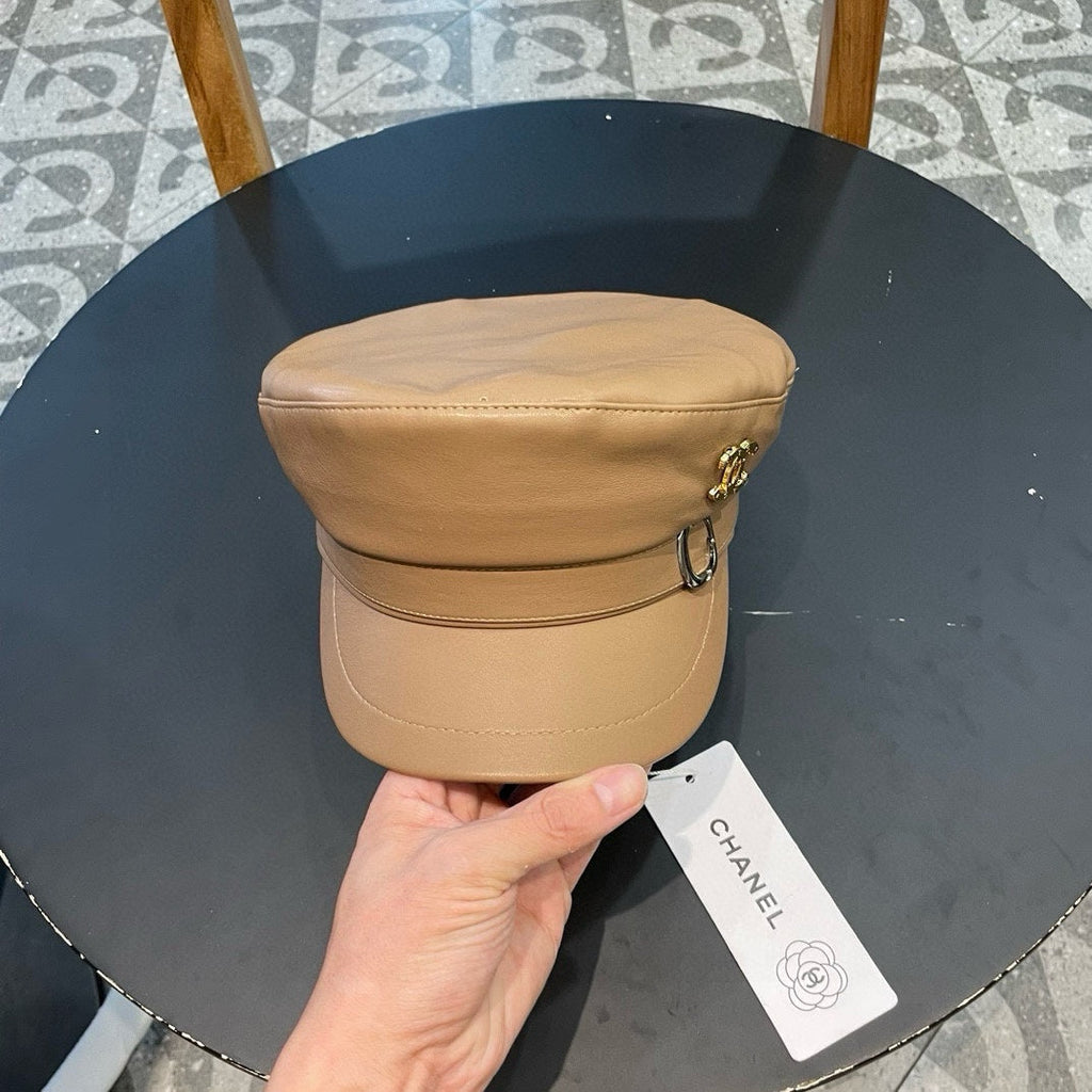 CHANEL NEWSBOY CAP IN PEANUT BROWN CALFSKIN 421106