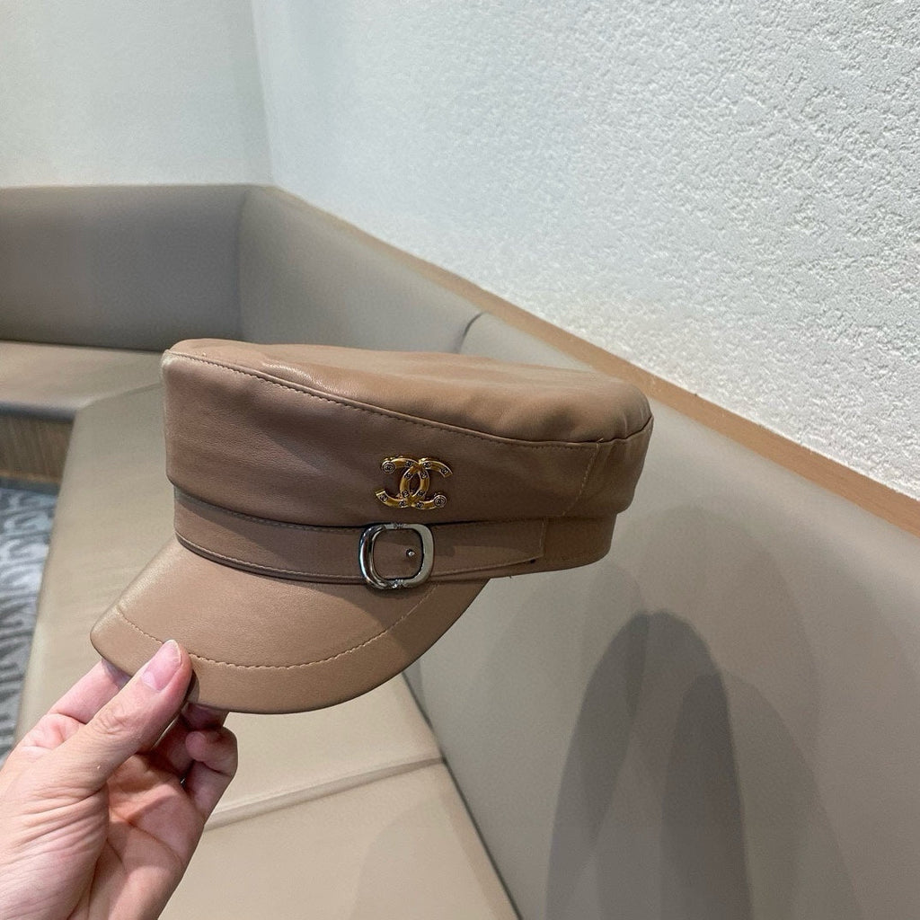 CHANEL NEWSBOY CAP IN PEANUT BROWN CALFSKIN 421106