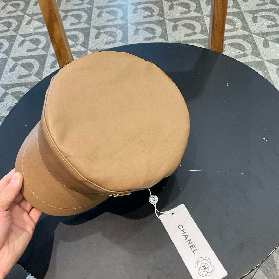 CHANEL NEWSBOY CAP IN PEANUT BROWN CALFSKIN 421106